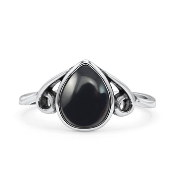 Pear Statement Fashion Vintage Style Thumb Ring Simulated Black Onyx Oxidized 925 Sterling Silver